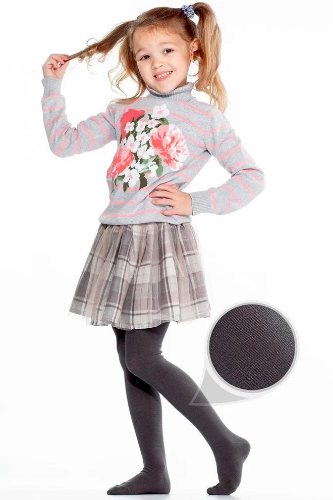Детские однотонные хлопковые колготки D025 Kids Giulia (iron)