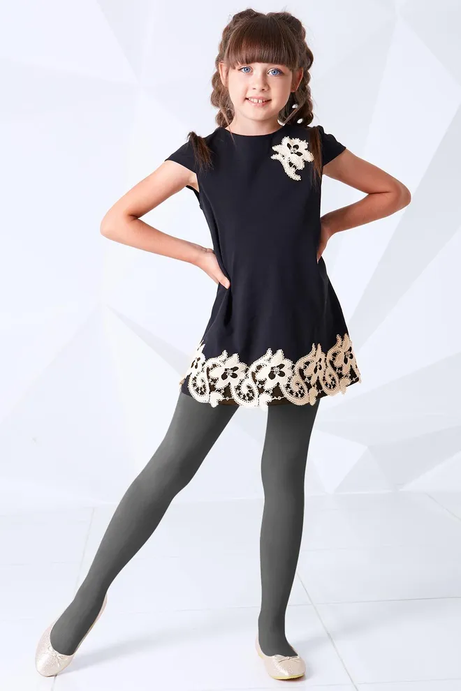 D025 TEEN GIRL CLASSIC MELANGE Однотонные детские хлопковые колготки TM GIULIA  (deep grey melange)