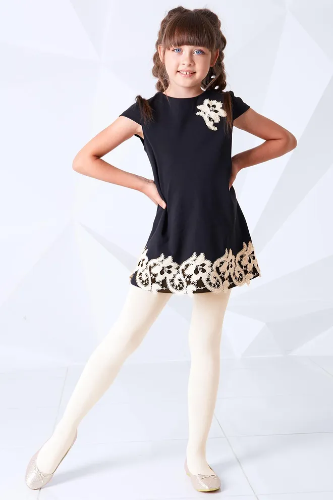 Дитячі однотонні бавовняні колготки D025 Teen girl classic Giulia (panna)