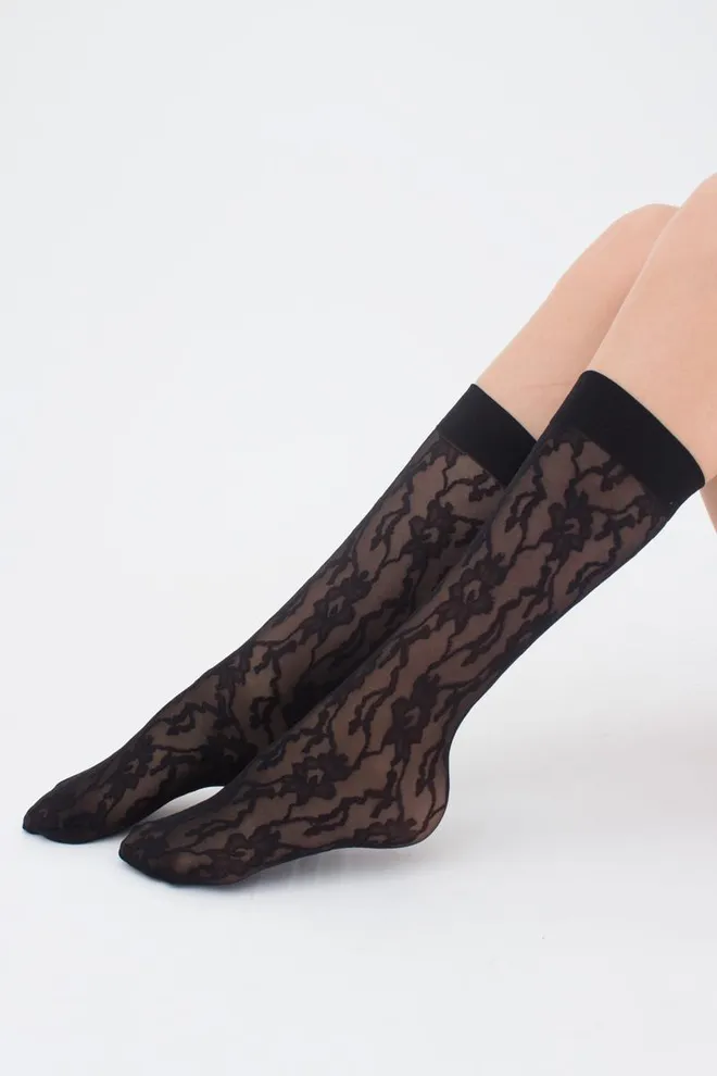 Женские капроновые гольфы с кружевным рисунком DG-02 Giulia (nero)