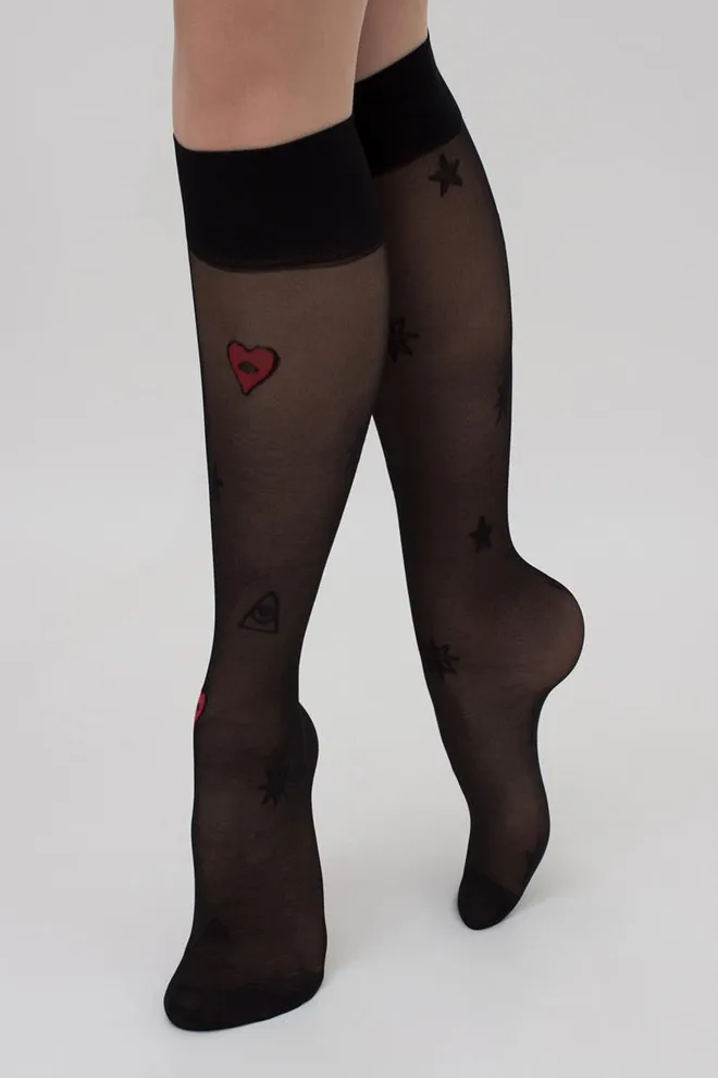 Гольфы прозрачные с рисунками Dg-06 Giulia (nero),черный