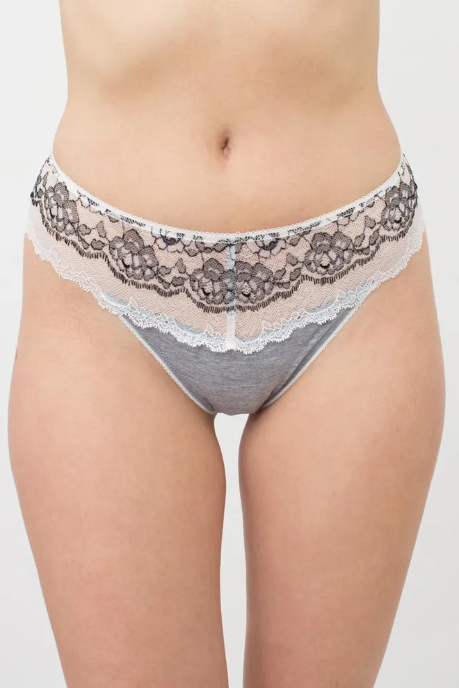 Кружевные трусы стринги Elegant 2101/61 Giulia (grey melange/white)