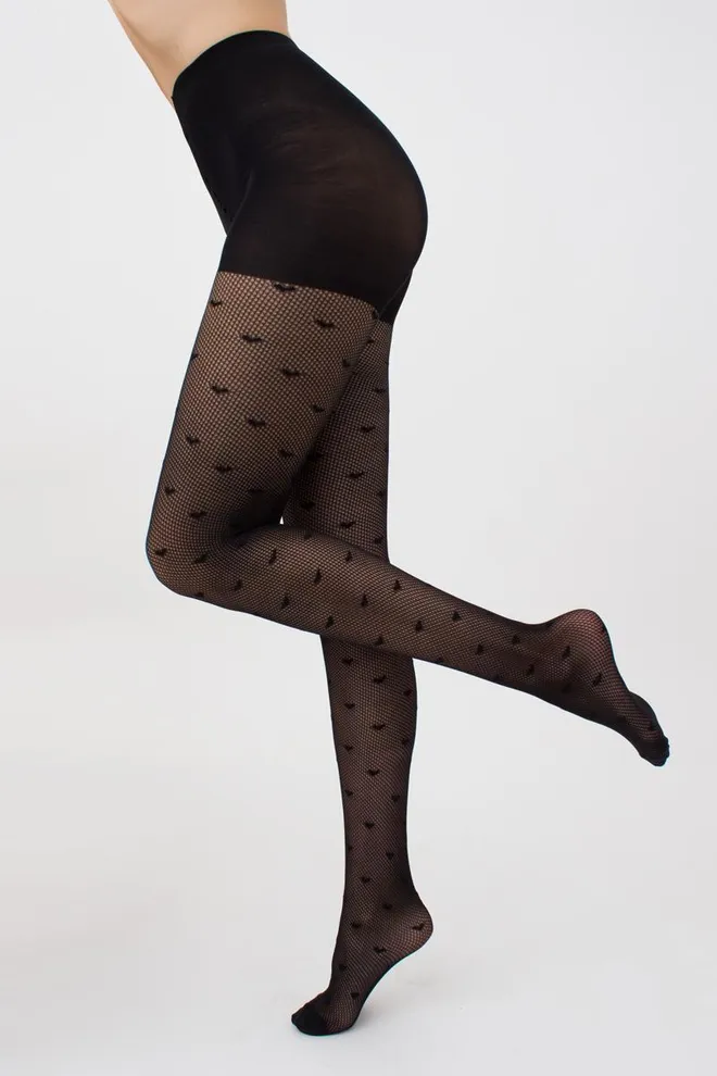 Колготки в сетку с рисунком сердечко Fashion net love 40 den model 2 Giulia (nero)