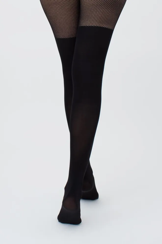 Колготки в сетку с имитацией чулок Fashion net up 60 den model 1 Giulia (nero)