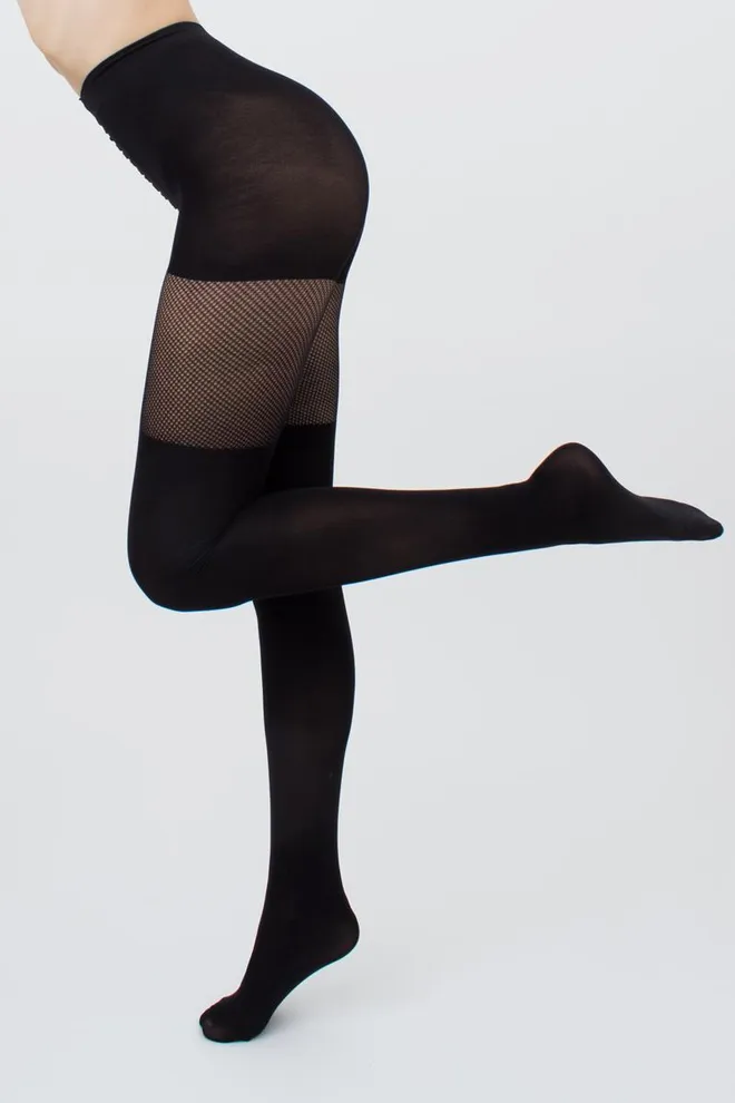 Колготки в сетку с имитацией чулок Fashion net up 60 den model 1 Giulia (nero)