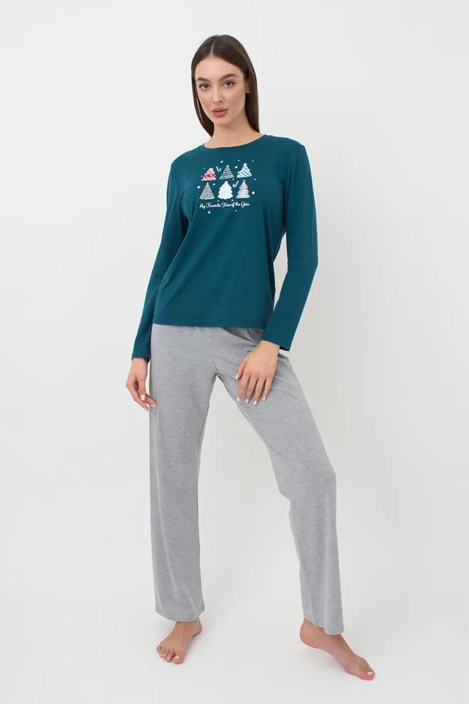 Пижама женская со штанами и рисунком Favorite Time 5315/010 Giulia (blue/light grey melange)