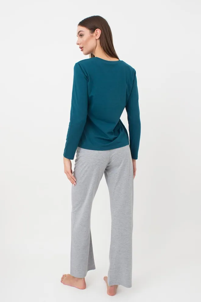 Пижама женская со штанами и рисунком Favorite Time 5315/010 Giulia (blue/light grey melange)