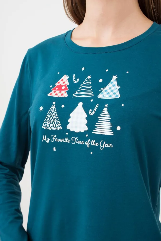 Пижама женская со штанами и рисунком Favorite Time 5315/010 Giulia (blue/light grey melange)