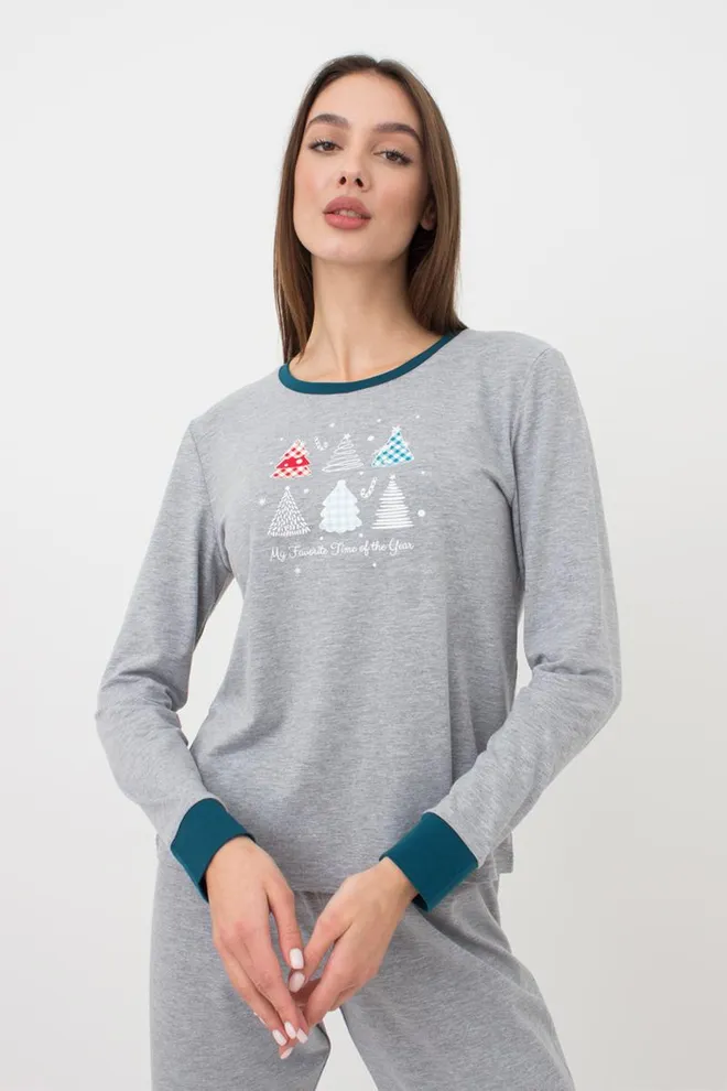 Пижама женская со штанами и рисунком Favorite Time 5316/010 Giulia (light grey melange)