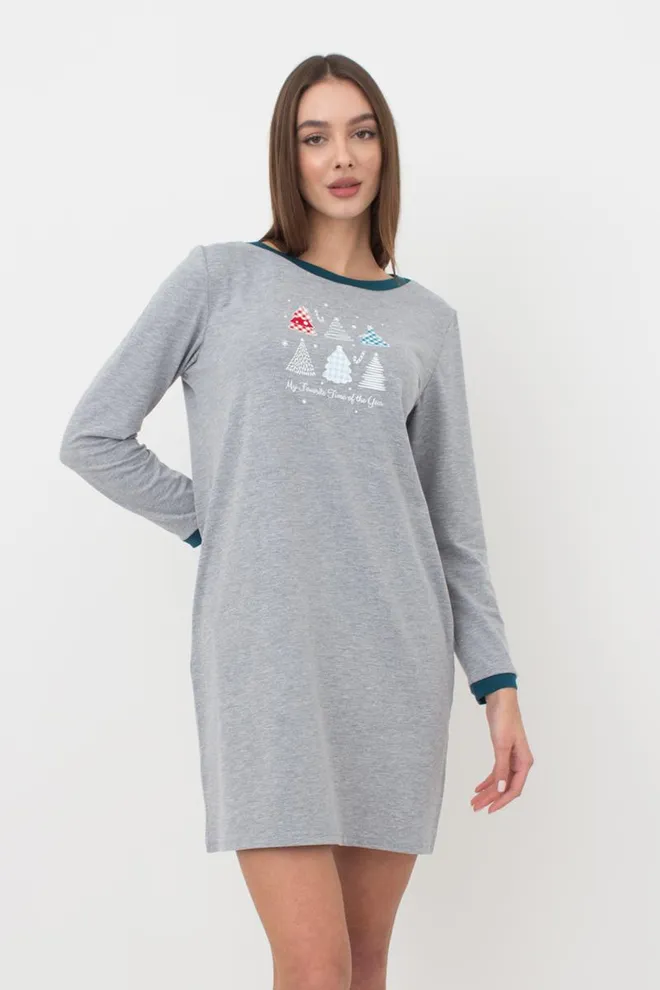 Ночная рубашка хлопковая с рукавами Favorite Time 8313/010 Giulia (light grey melange), серый