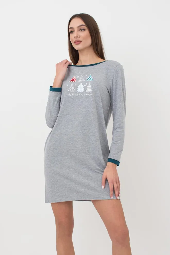 Ночная рубашка хлопковая с рукавами Favorite Time 8313/010 Giulia (light grey melange), серый