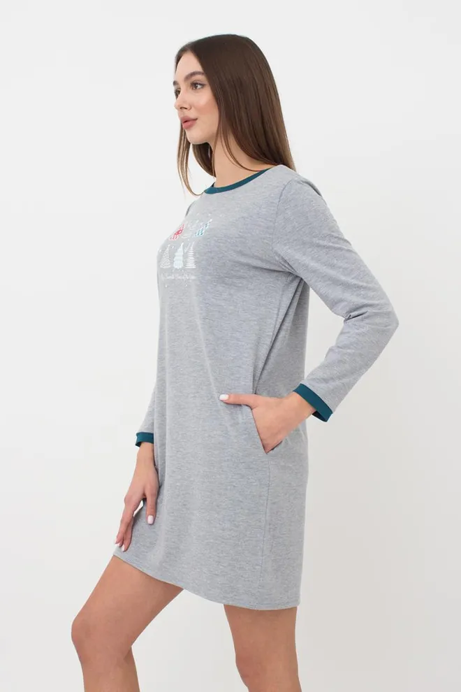 Ночная рубашка хлопковая с рукавами Favorite Time 8313/010 Giulia (light grey melange), серый