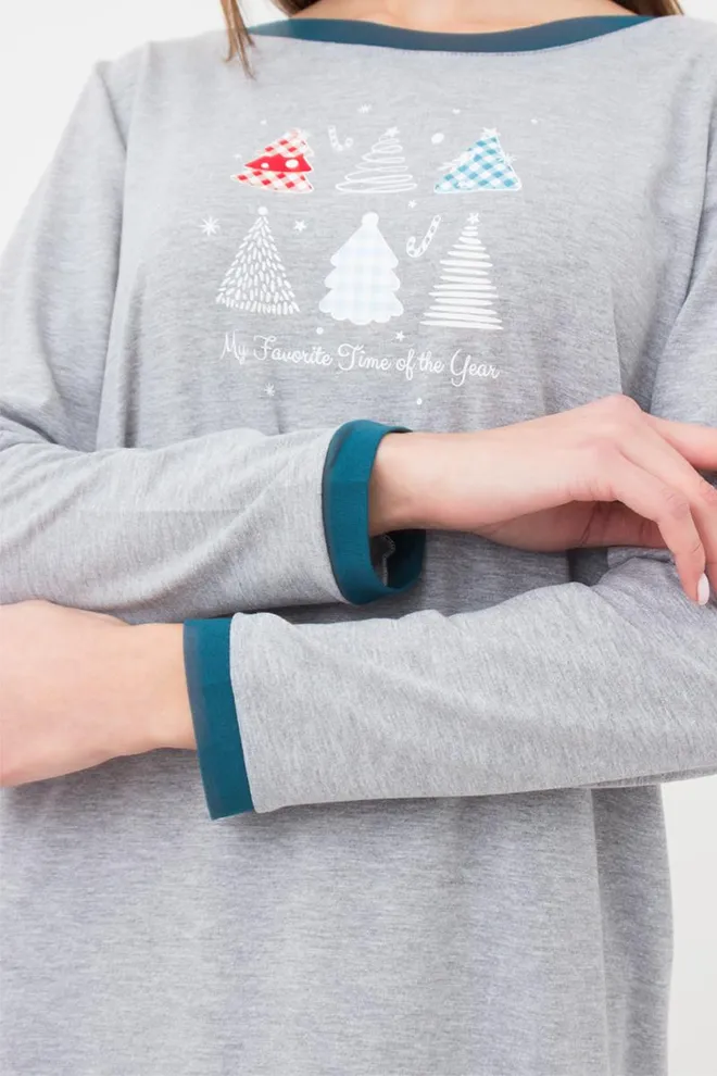 Ночная рубашка хлопковая с рукавами Favorite Time 8313/010 Giulia (light grey melange), серый