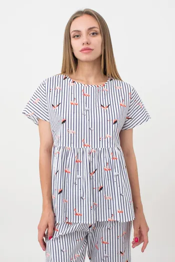 Женская хлопковая блуза FLAMINGO 4808/010 Giulia (dark blue stripe), синий