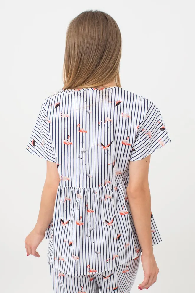 Женская хлопковая блуза FLAMINGO 4808/010 Giulia (dark blue stripe), синий