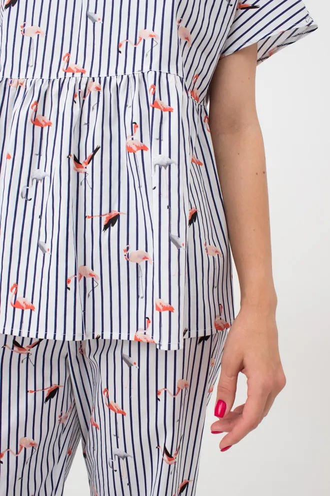 Женская хлопковая блуза FLAMINGO 4808/010 Giulia (dark blue stripe), синий