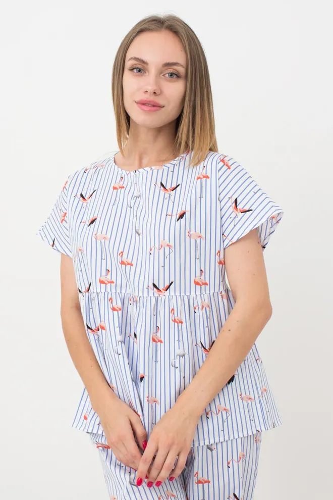 Женская хлопковая блуза Flamingo 4808/010 Giulia (blue stripe)