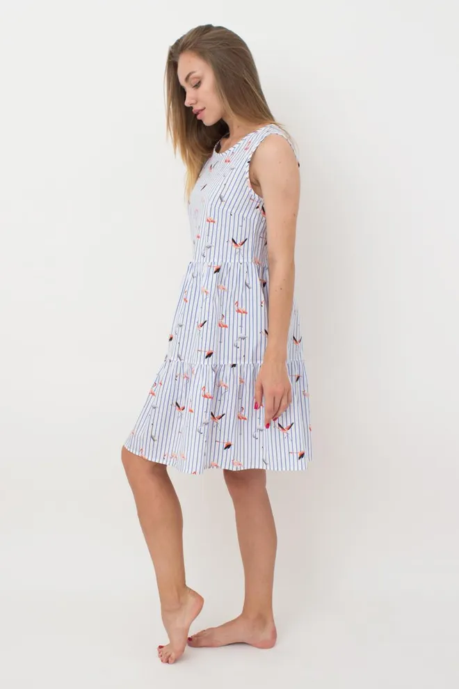 Хлопковая ночная рубашка с принтом Flamingo 8703/010 Giulia (blue stripe)