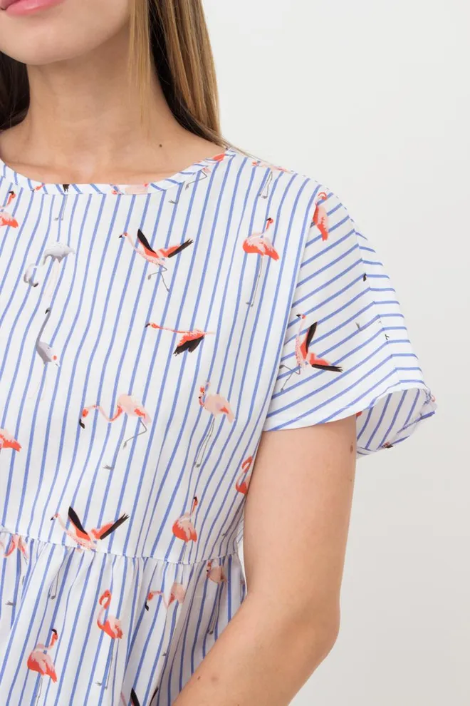 Хлопковая ночная рубашка с принтом Flamingo 8703/010 Giulia (blue stripe)