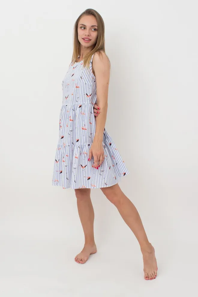 Хлопковая ночная рубашка с принтом Flamingo 8703/010 Giulia (blue stripe)