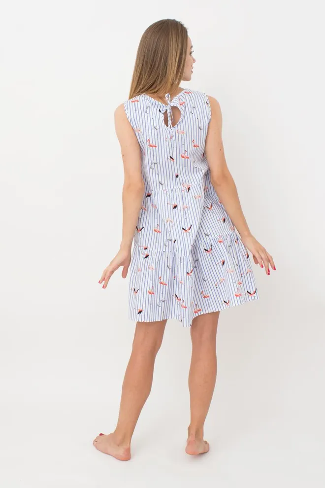 Хлопковая ночная рубашка с принтом Flamingo 8703/010 Giulia (blue stripe)