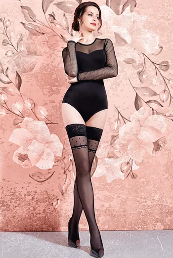 FLIRT 20 model 1 Фантазийные чулки с самоудерживающимся кружевом TM GIULIA  (nero)
