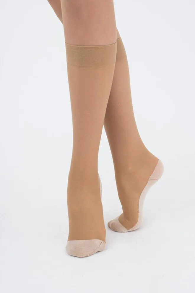 Капроновые гольфы с хлопковыми следками Footies style knee-high Giulia (daino), бежевый