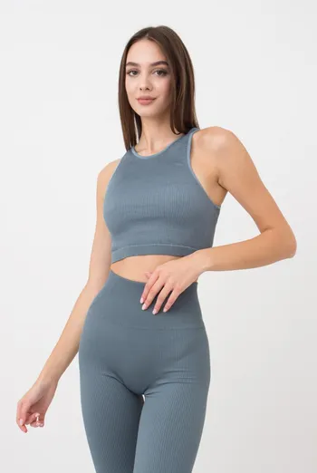 Безшовний топ в рубчик на широких бретелях Halter top rib Giulia (stormy weather), блакитний