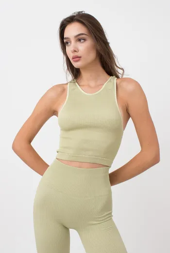 Безшовний топ в рубчик на широких бретелях Halter top rib Giulia (pale olive green), зелений Безшовний топ в рубчик на широких бретелях Halter top rib Giulia (pale olive green), зелений