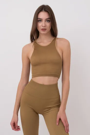 Бесшовный топ в рубчик на широких бретелях Halter top rib Giulia (ermine), коричневый Бесшовный топ в рубчик на широких бретелях Halter top rib Giulia (ermine), коричневый
