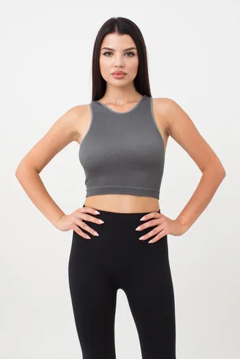 Безшовний топ в рубчик на широких бретелях Halter top rib Giulia (poppy seed), сірий Безшовний топ в рубчик на широких бретелях Halter top rib Giulia (poppy seed), сірий