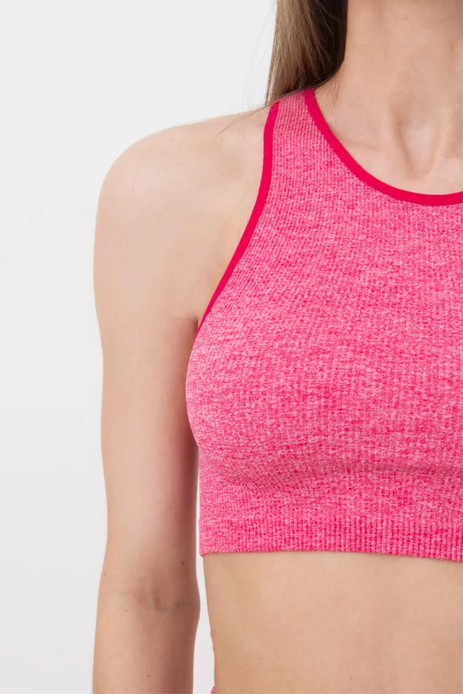 Безшовний топ в рубчик на широких бретелях Halter Top Rib Melange Giulia (viva magenta)