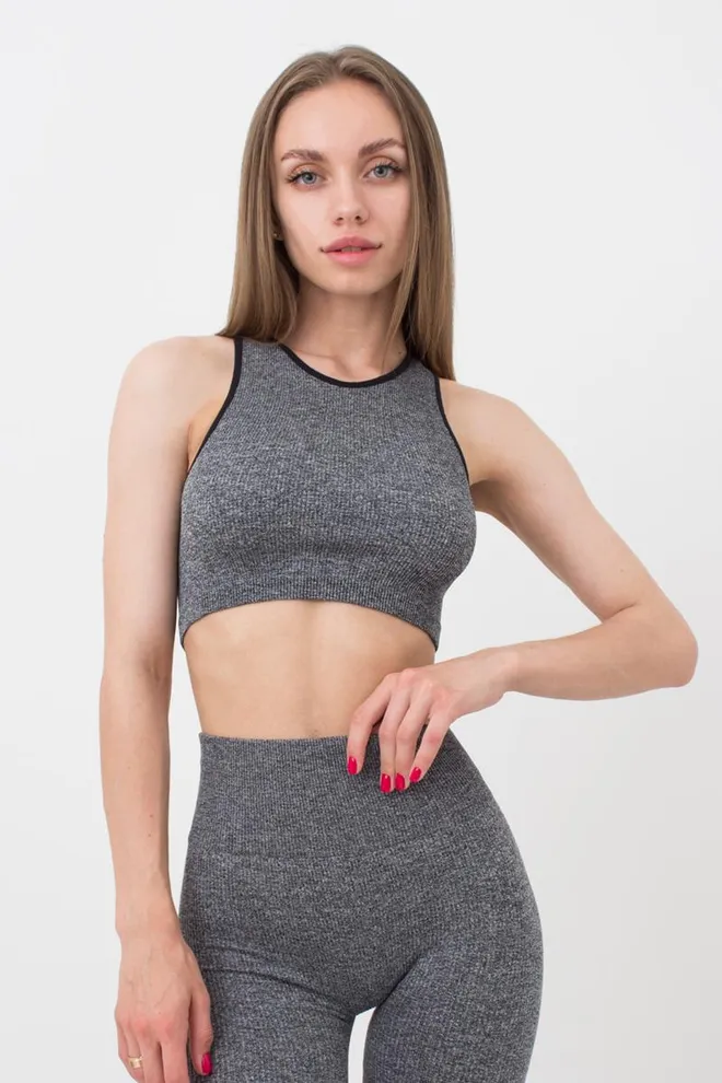 Безшовний топ в рубчик на широких бретелях Halter Top Rib Melange Giulia (black), чорний