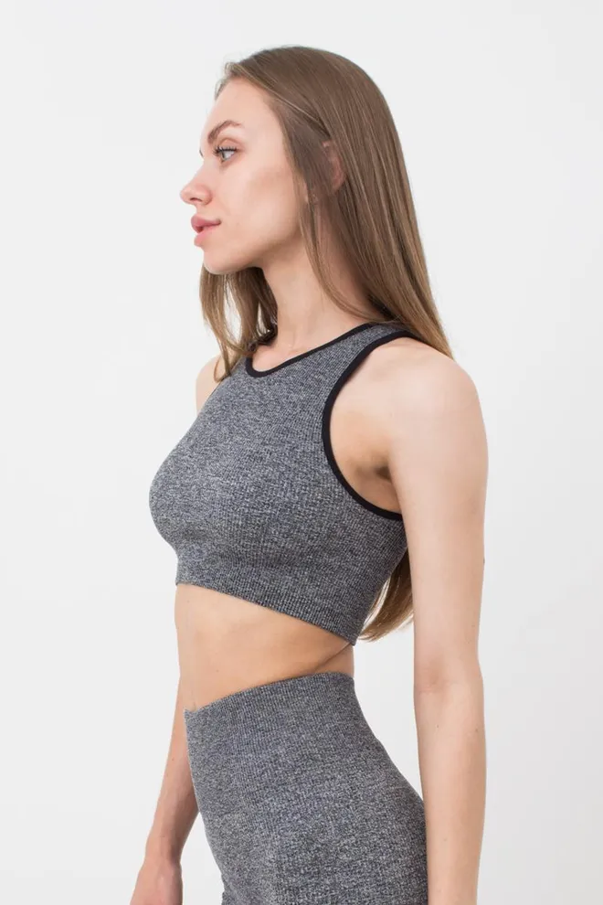 Безшовний топ в рубчик на широких бретелях Halter Top Rib Melange Giulia (black), чорний