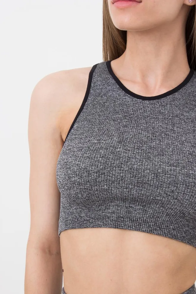 Безшовний топ в рубчик на широких бретелях Halter Top Rib Melange Giulia (black), чорний