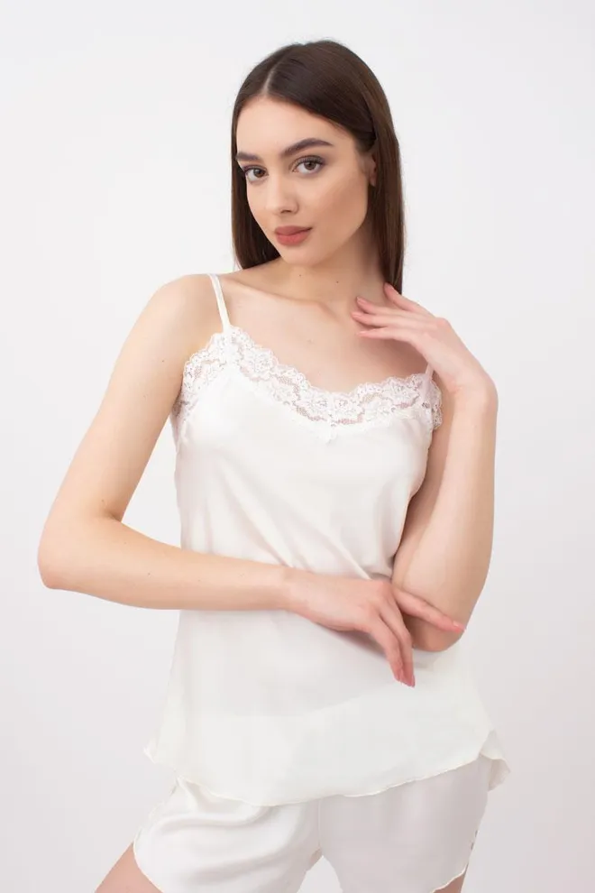 Шелковая пижама женская с шортами HELENA 6025/051 Giulia (ecru), белый