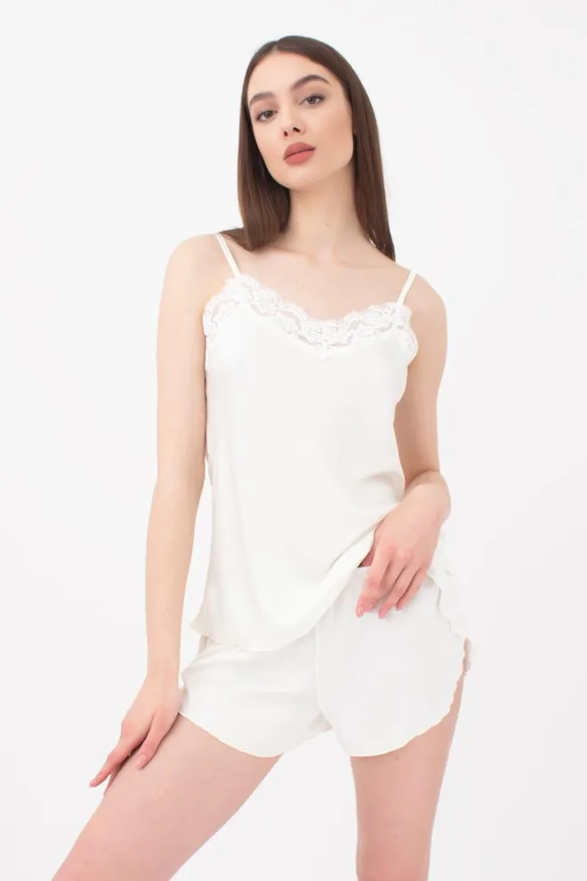 Шелковая пижама женская с шортами HELENA 6025/051 Giulia (ecru), белый