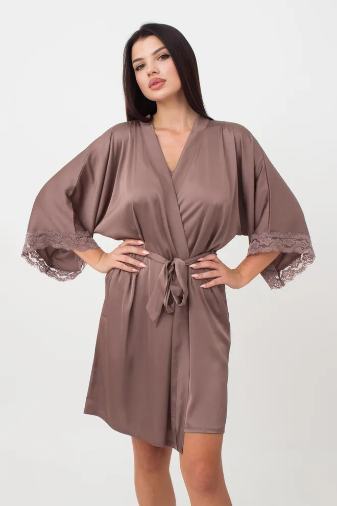 Шелковый халат женский на запа́х HELENA 7212/051 Giulia (chocolate), коричневый