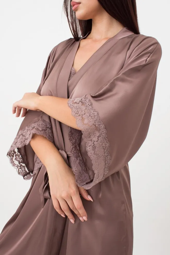 Шелковый халат женский на запа́х HELENA 7212/051 Giulia (chocolate), коричневый