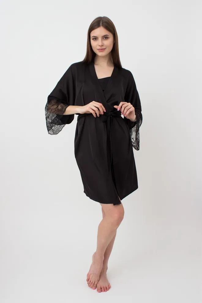 Халат женский с кружевом Helena 7310/051 Giulia (black)