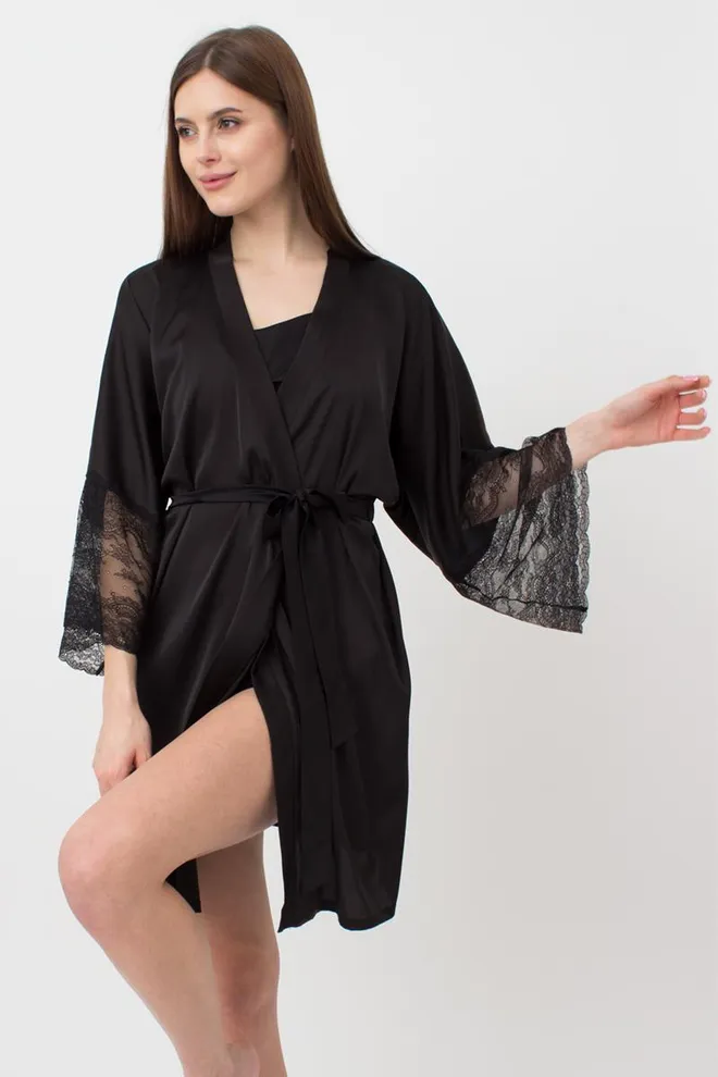 Халат женский с кружевом Helena 7310/051 Giulia (black)