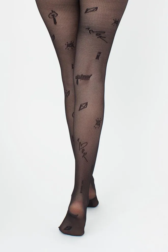 Колготки в сетку с принтом Influence 40 den model 1 Giulia (nero), черный