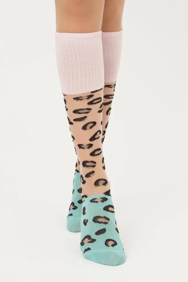 Детские гольфы с леопардовым принтом Kb1 Cristal Strong 001 Giulia (pastel turquoise)
