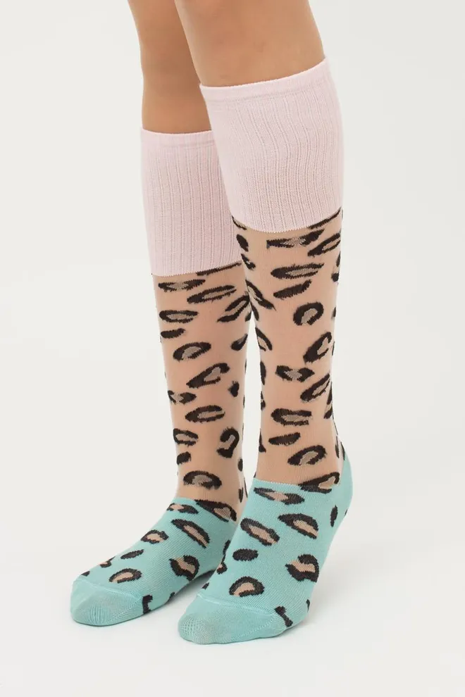 Детские гольфы с леопардовым принтом Kb1 Cristal Strong 001 Giulia (pastel turquoise)