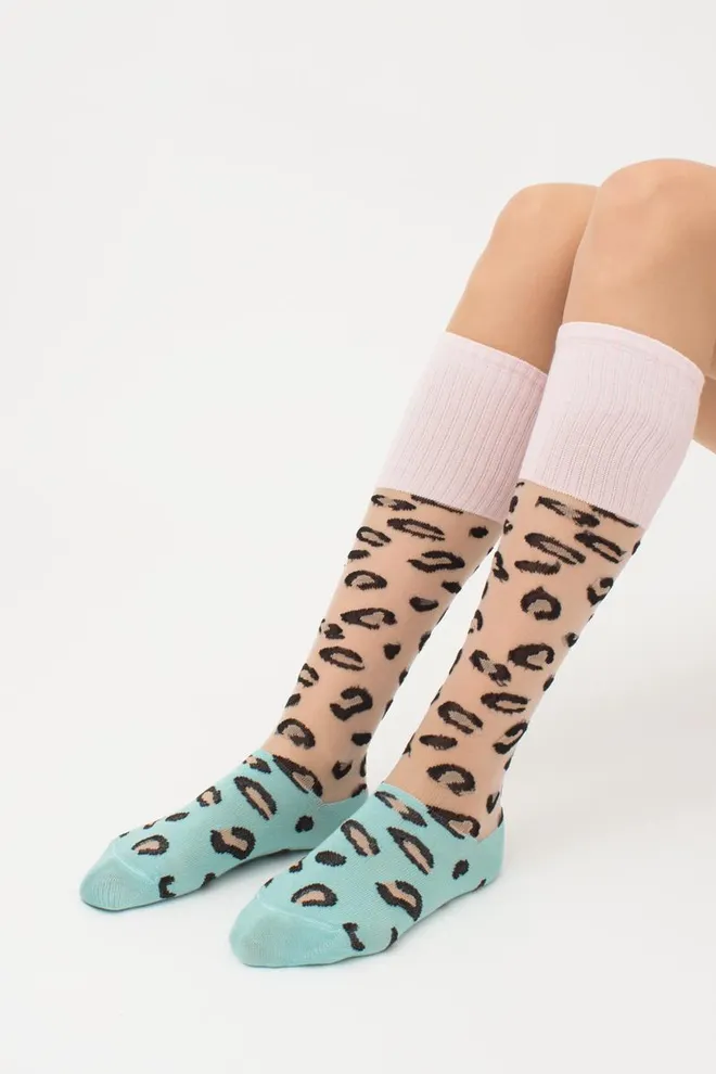 Детские гольфы с леопардовым принтом Kb1 Cristal Strong 001 Giulia (pastel turquoise)