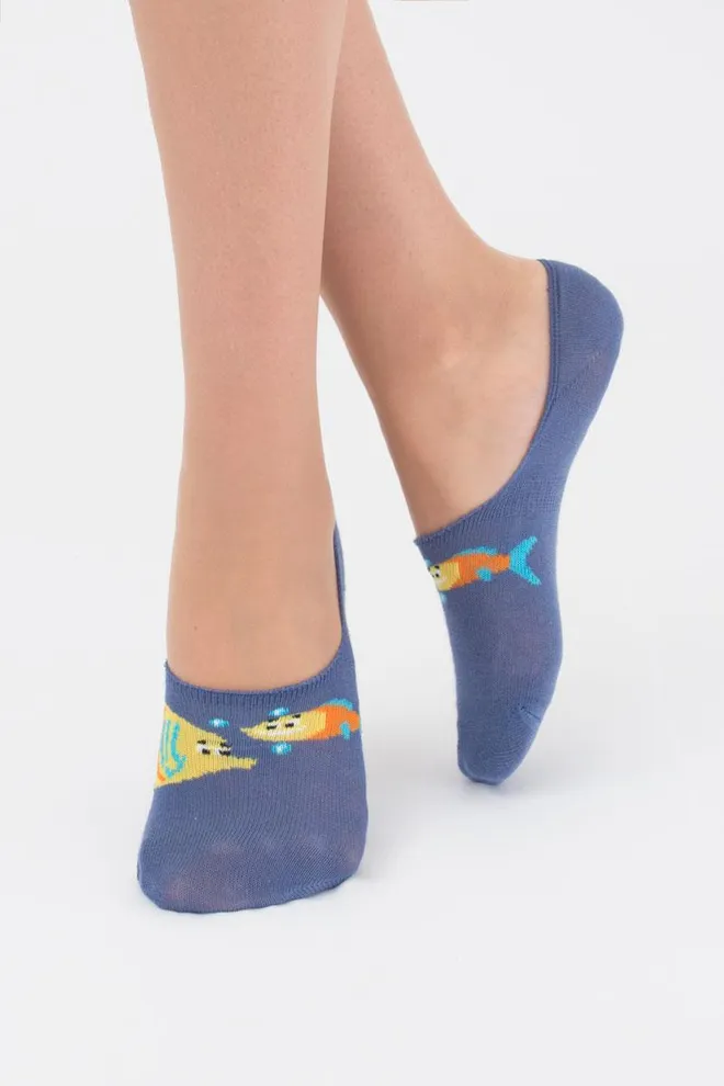 Носки следки детские с рыбами Kf1 marine 008 Giulia (jeans)