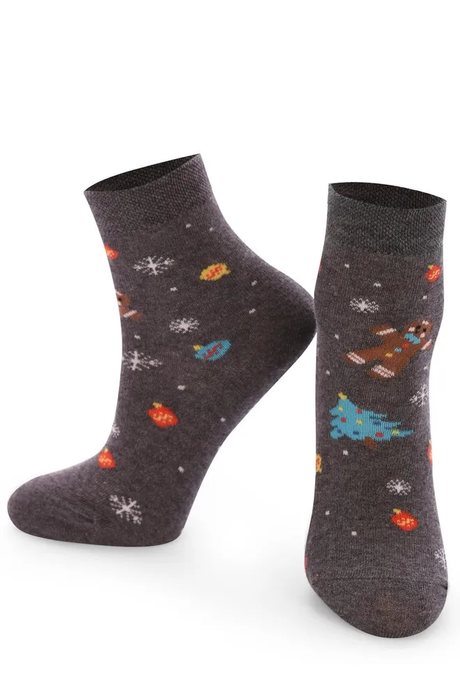 KS2M-NEW YEAR-005 Детские тематические носки ТМ GIULIA  (dark grey melange)