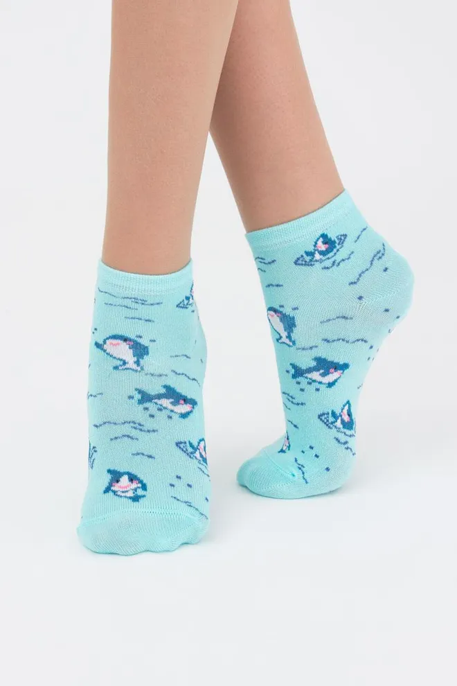 Носки детские укороченные с акулами Ks2 Marine 001 Giulia (light mint)