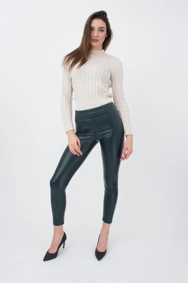Леггинсы из экокожи на флисе Leather legs 4310/090 Giulia (green)