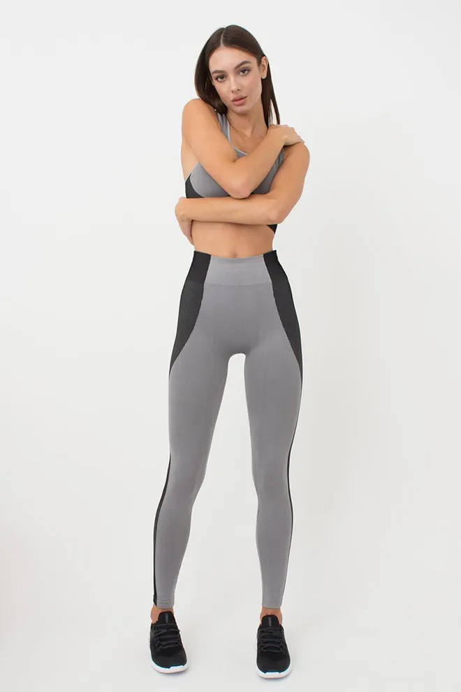 Спортивные леггинсы бесшовные со вставкой в рубчик LEGGINGS COLOR BLOCK Giulia (ultimate grey), серый